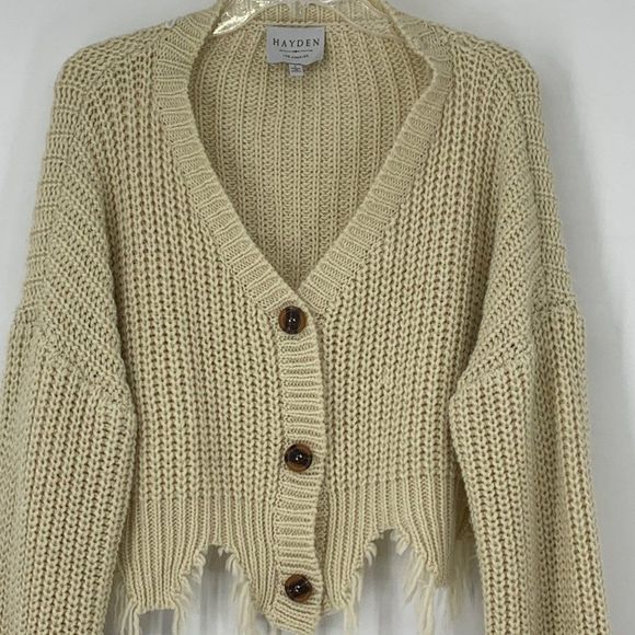 Women Hayden Los Angeles L Crochet Crop Shark bite Fringe Cardigan Sweater 3745 - Picture 2 of 5